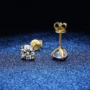 Moissanite stud gold earrings; tiny diamond sparkling studs; 0.6ct tw Gold